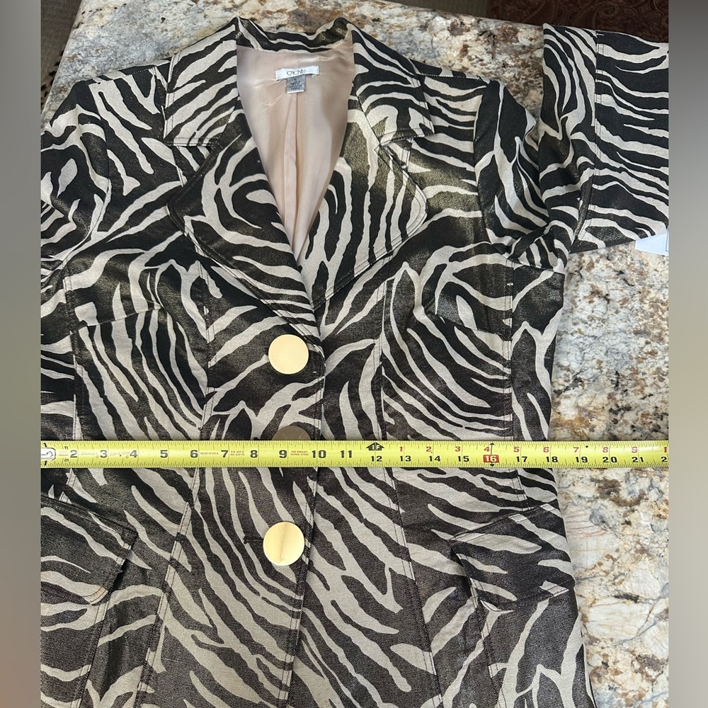 Beautiful Cache gold metallic zebra print long jacket sz LG pockets fully lined - Picture 11 of 13
